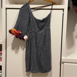 Judith March Vintage Style Striped One-Shoulder Dress Floral Cuff Detail Medium